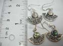 Fish hook 925.sterling silver earring with filigree half moon shape holding 