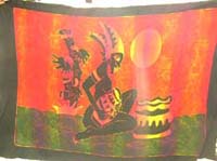 Handpainted, tie dye red and yellow tribal theme pareo shawl