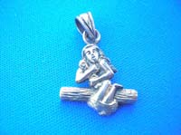 Naked lady holding a baby sit on a tree stick pendant