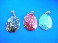 Enamel gemstone bird picture pendant